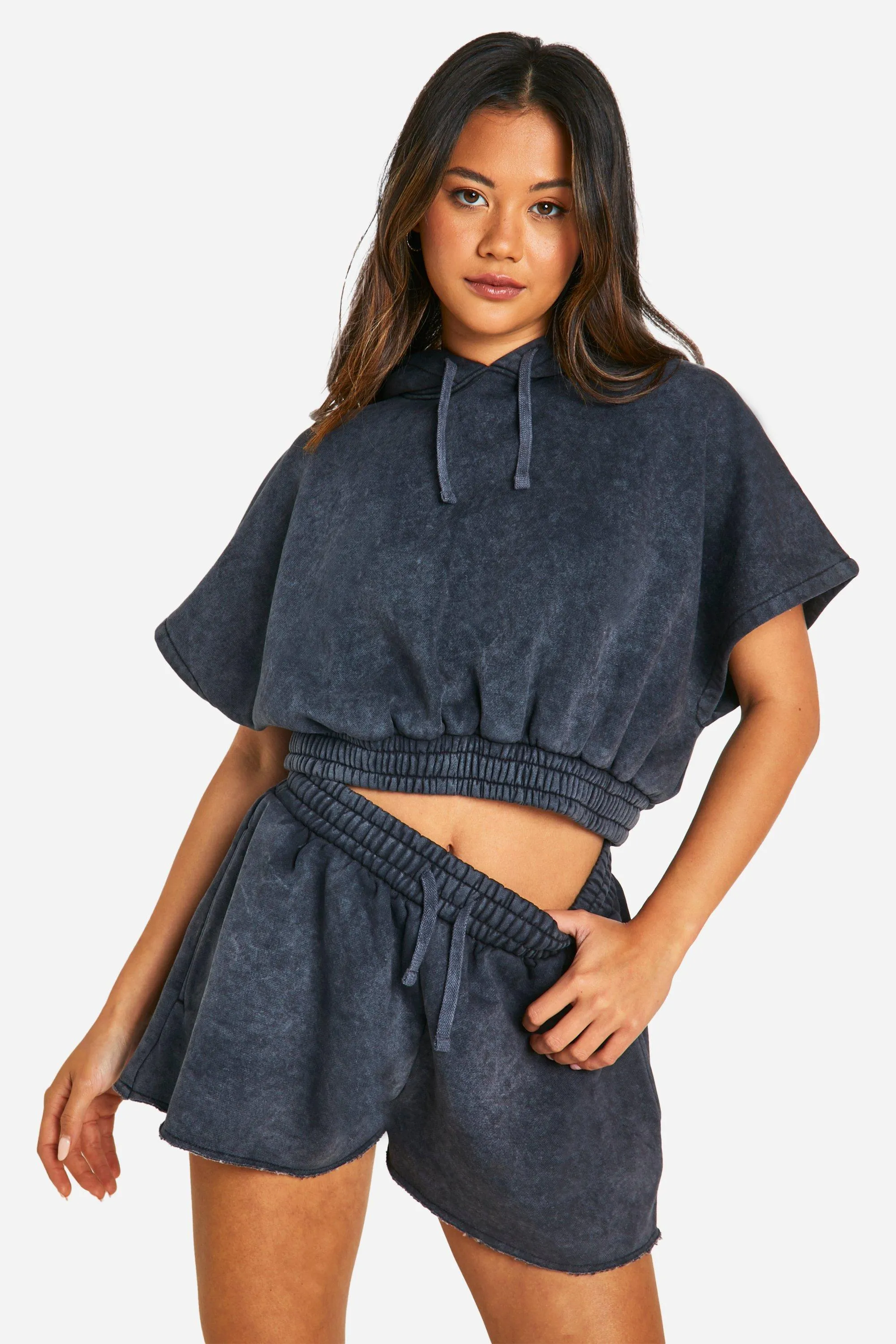 Tracksuits | Acid Wash Sleeveless Hoodie And Sweat Short Set | boohoo