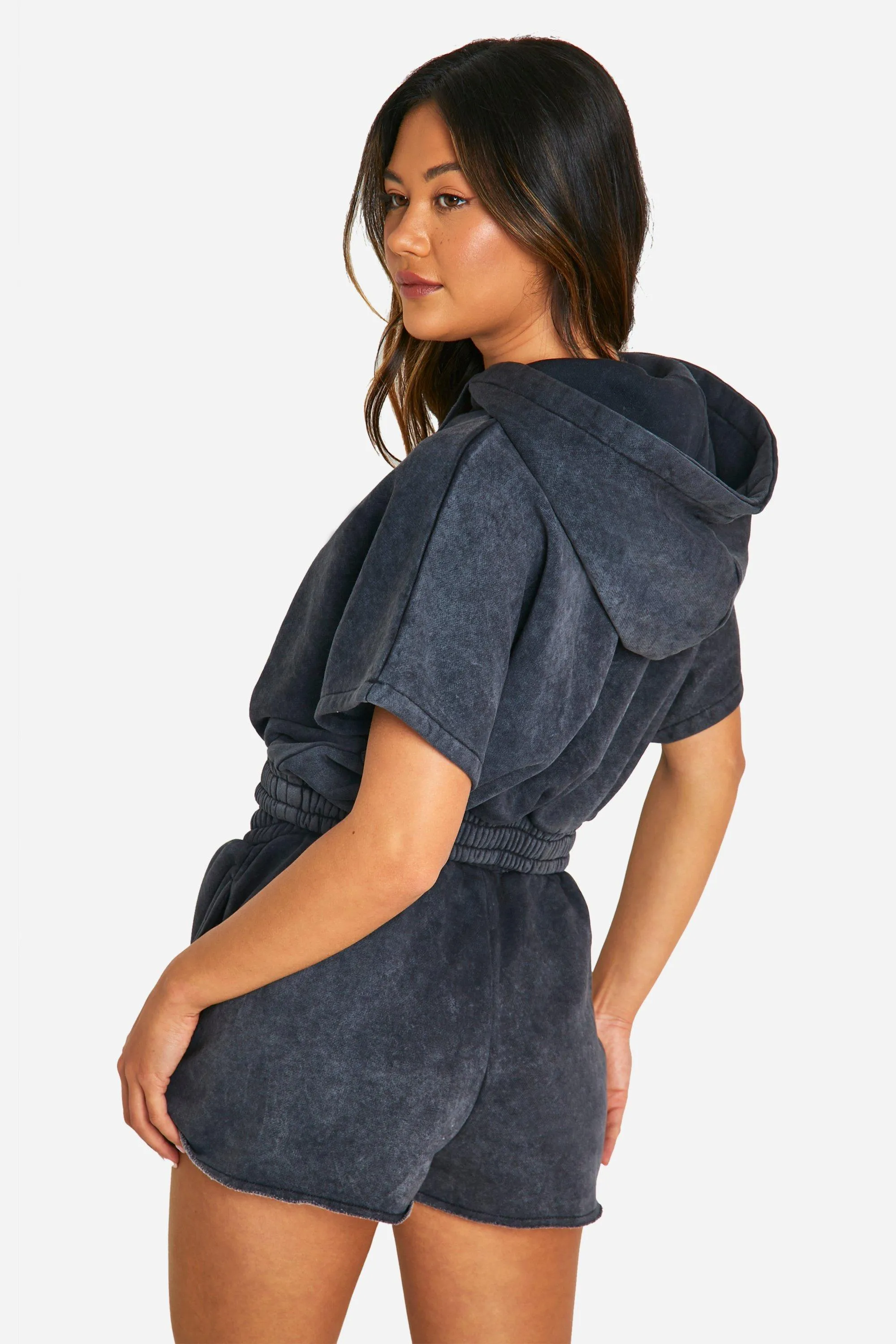 Tracksuits | Acid Wash Sleeveless Hoodie And Sweat Short Set | boohoo