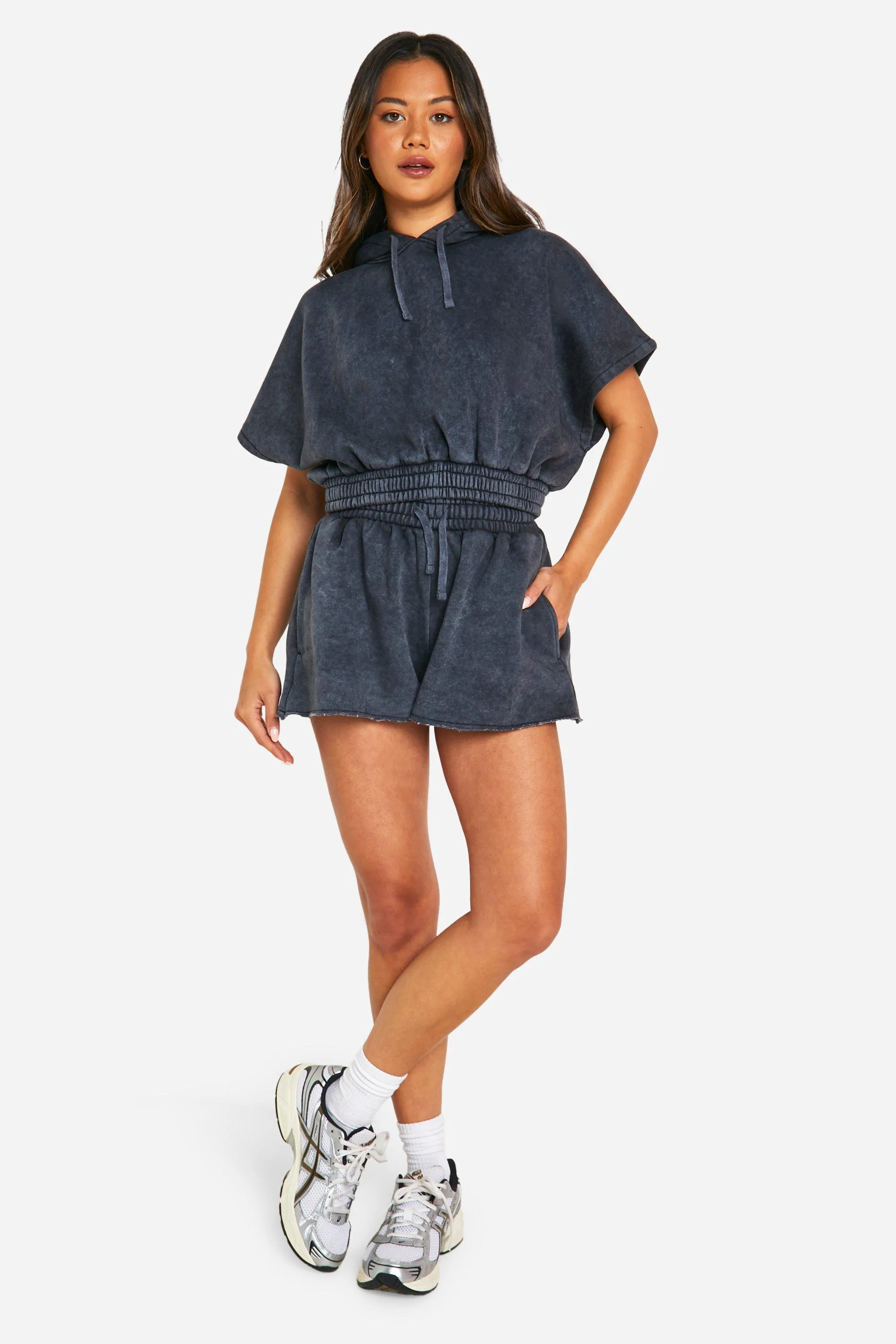 Tracksuits | Acid Wash Sleeveless Hoodie And Sweat Short Set | boohoo