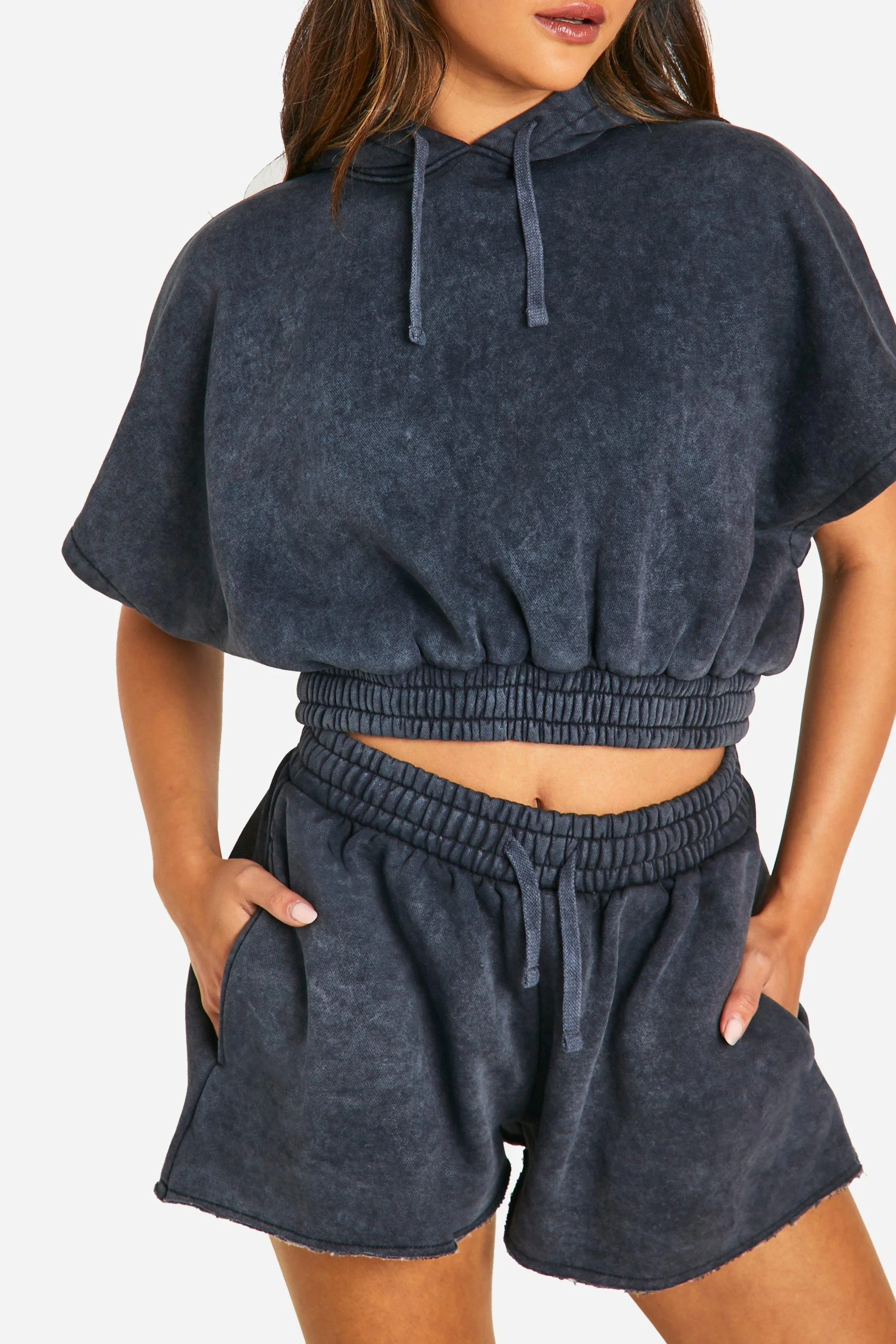 Tracksuits | Acid Wash Sleeveless Hoodie And Sweat Short Set | boohoo