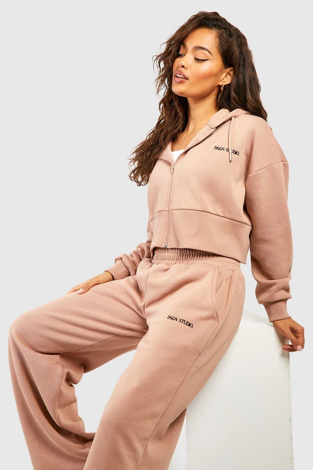 Tracksuits | Dsgn Studio Cropped Zip Through Hooded Tracksuit | boohoo