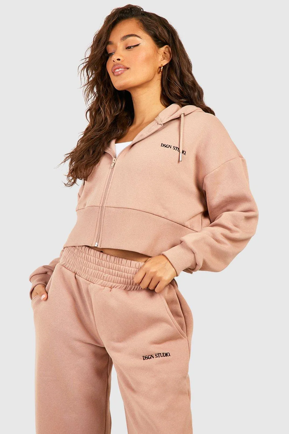 Tracksuits | Dsgn Studio Cropped Zip Through Hooded Tracksuit | boohoo