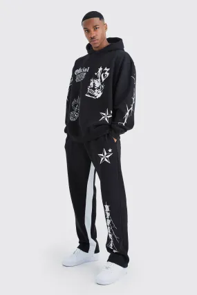 Tracksuits | Oversized Graffiti Gusset Hooded Tracksuit | boohooMAN