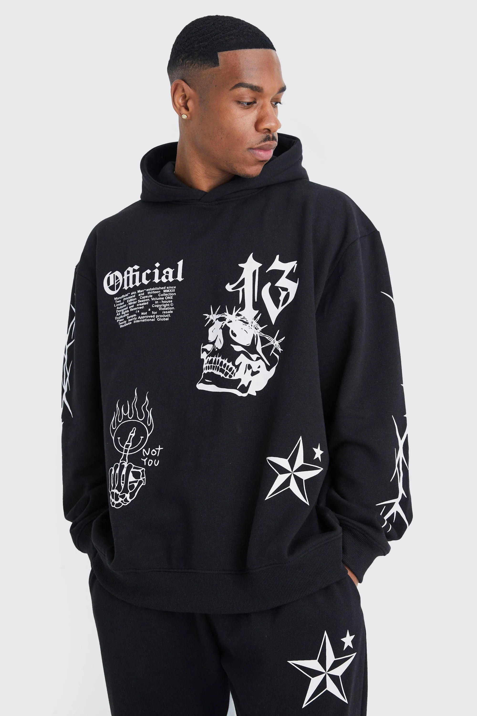 Tracksuits | Oversized Graffiti Gusset Hooded Tracksuit | boohooMAN