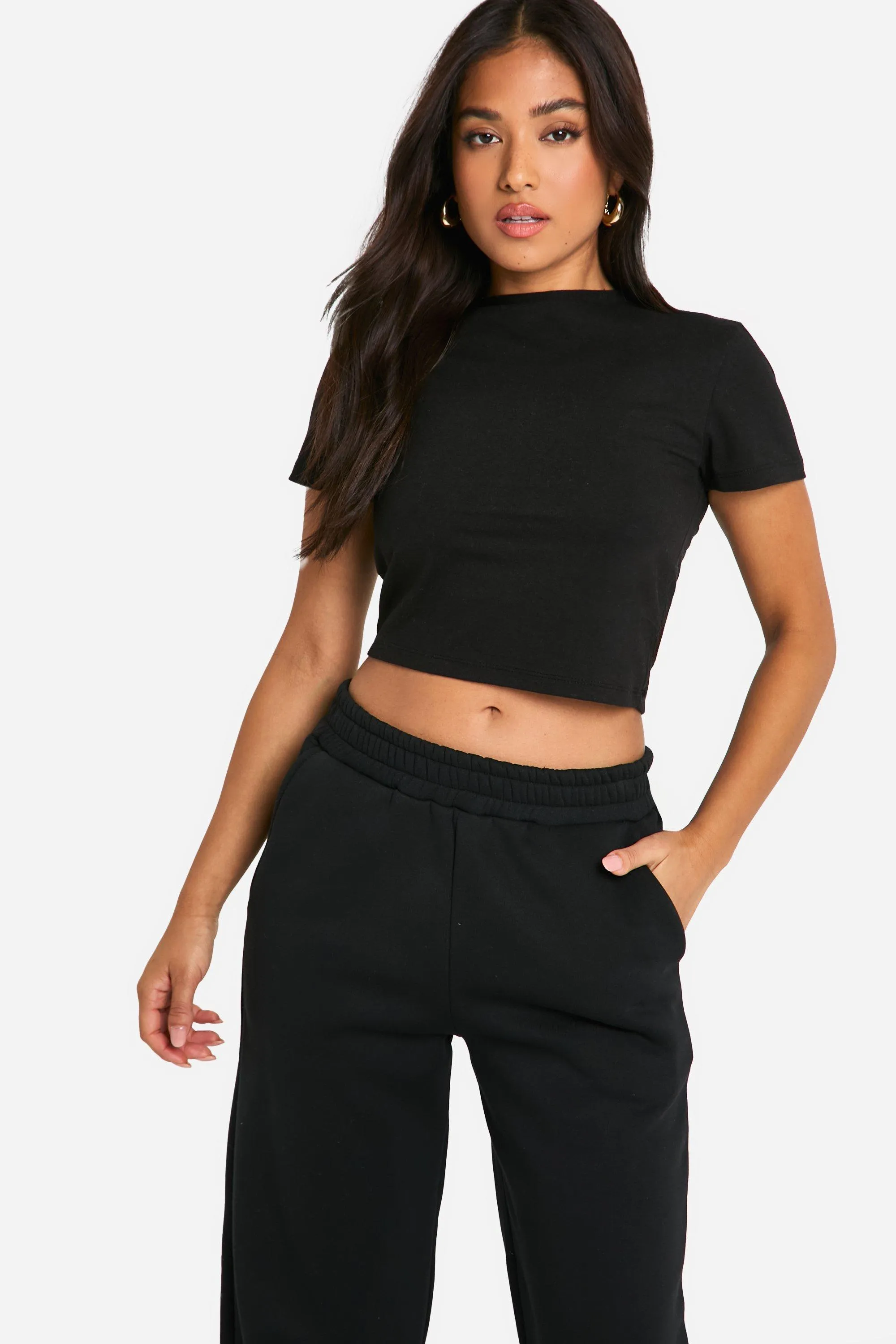 Tracksuits | Petite Baby Tee Straight Leg Jogger Tracksuit | boohoo