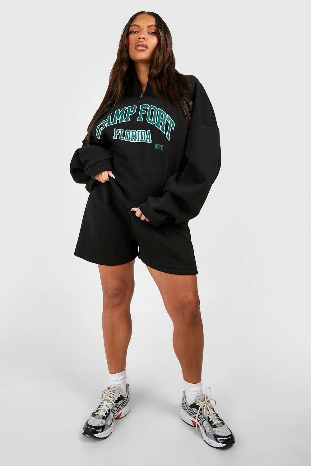 Tracksuits | Plus Varsity Half Zip Short Tracksuit | boohoo