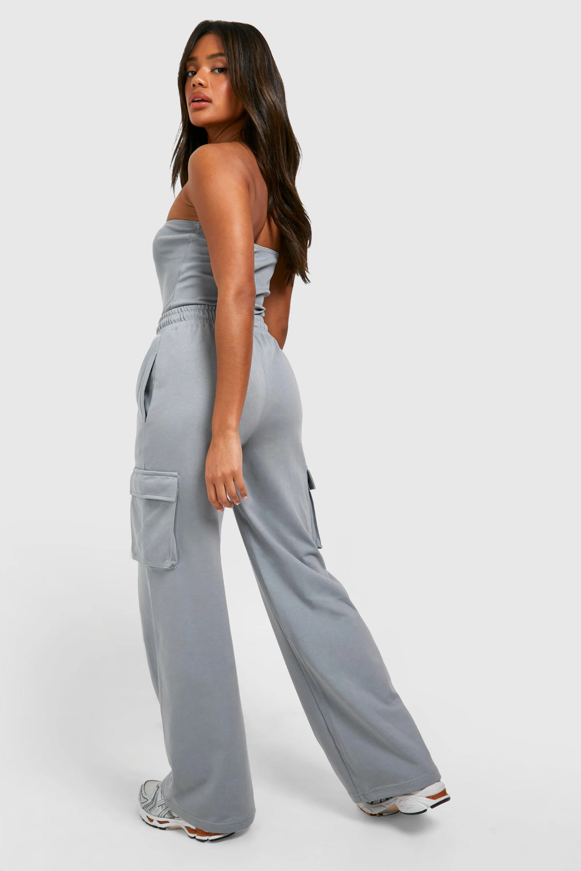 Tracksuits | Rib Bandeau Bodysuit And Straight Leg Cargo Jogger Set | boohoo