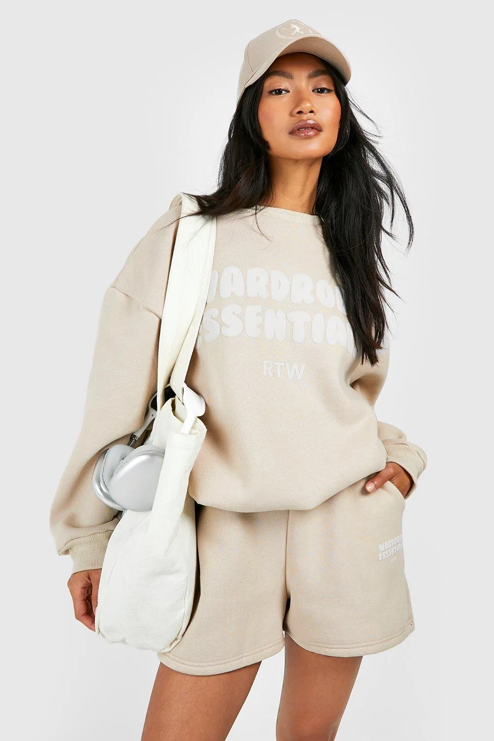 Tracksuits | Wardrobe Essentials Puff Print Sweatshirt Short Tracksuit | boohoo