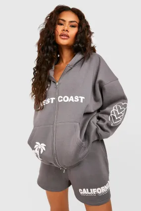 Tracksuits | West Coast Slogan Zip Through Short Tracksuit | boohoo