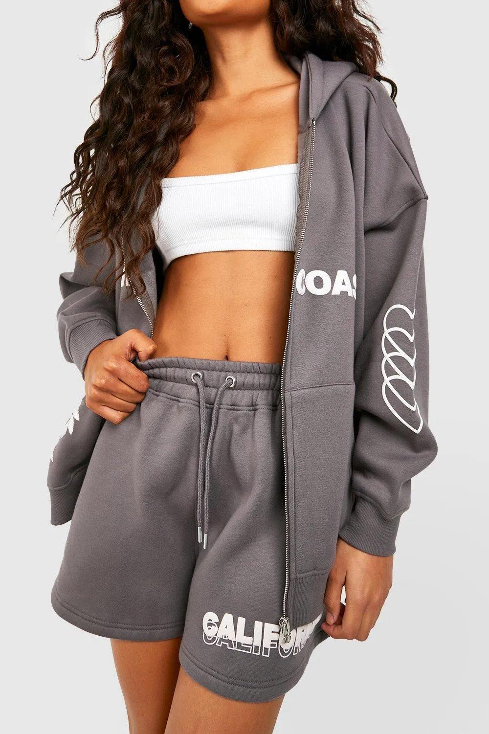 Tracksuits | West Coast Slogan Zip Through Short Tracksuit | boohoo