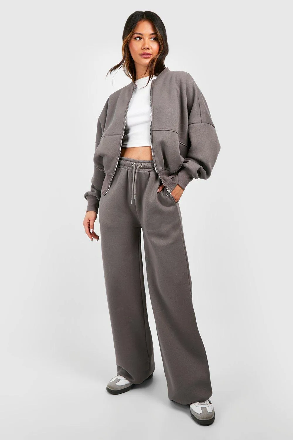 Tracksuits | Zip Through Bomber Straight Leg Tracksuit | boohoo