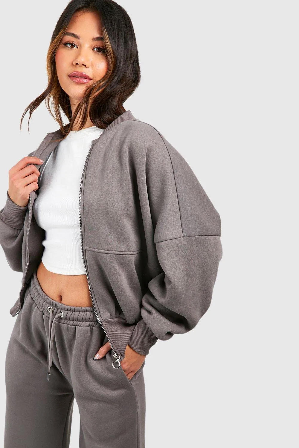 Tracksuits | Zip Through Bomber Straight Leg Tracksuit | boohoo