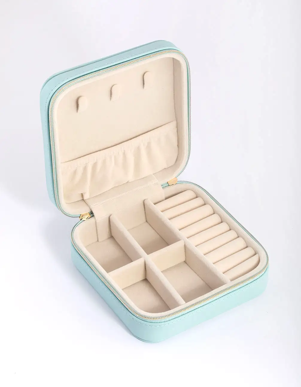 Turquoise Faux Leather Square Jewellery Box