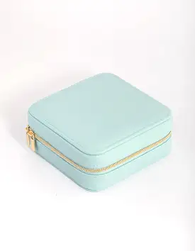 Turquoise Faux Leather Square Jewellery Box