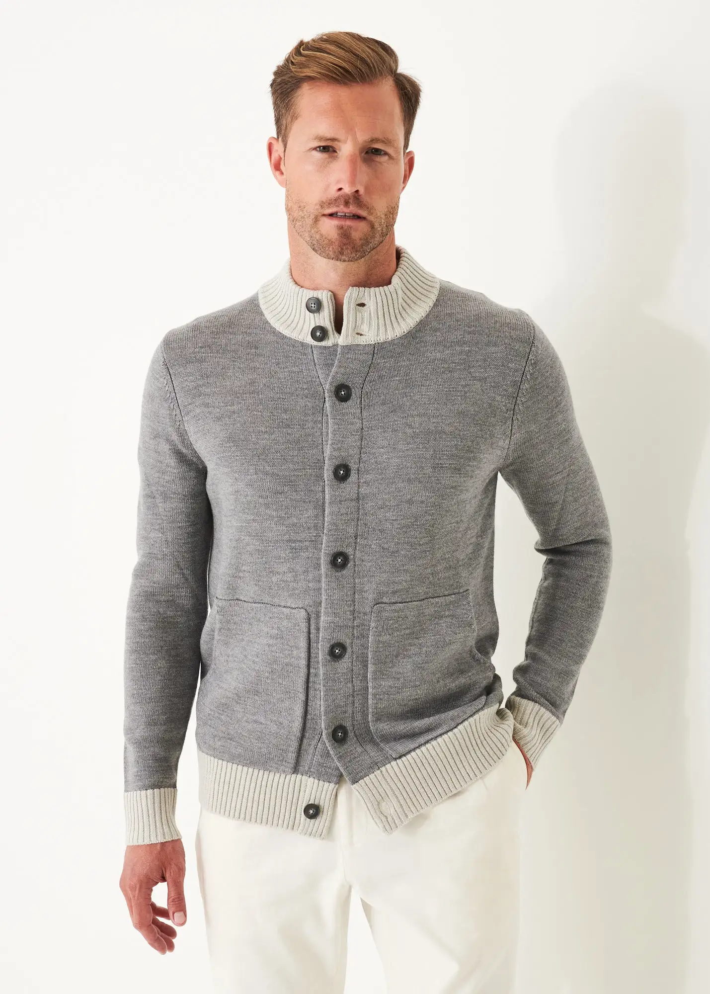 TWO-TONE BUTTON FRONT CARDIGAN