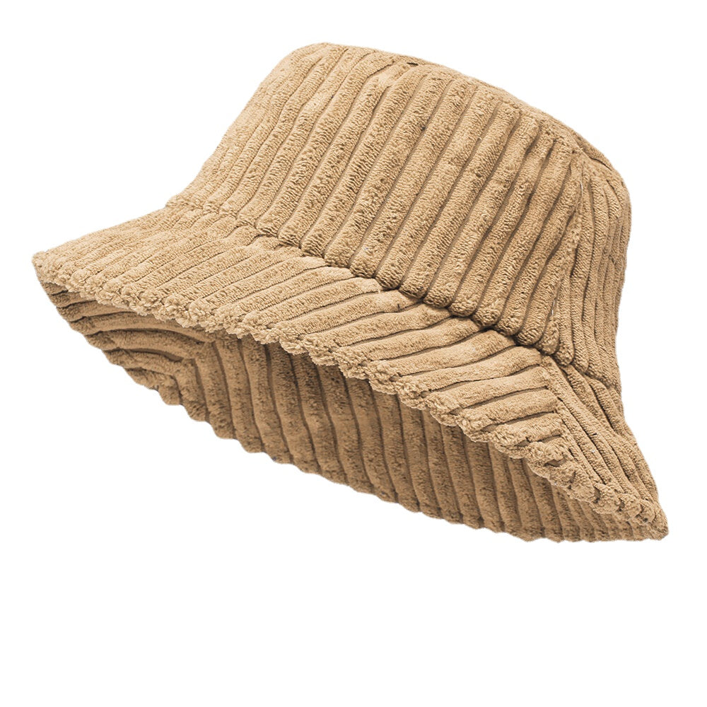 Unisex Corduroy Stripes Pattern Solid Color Warm Ear Protection Couple Hat Bucket Hat