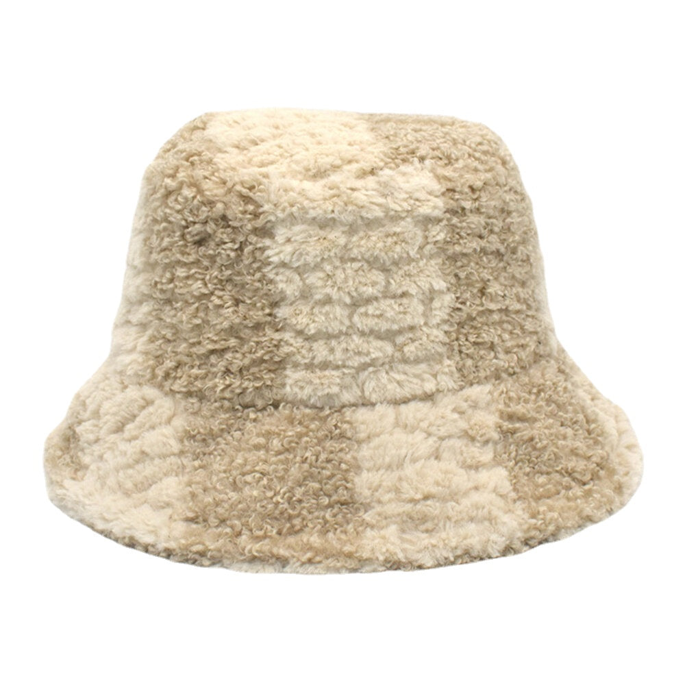 Unisex Lamb Hair Contrast Color Casual Warm Couple Hat Bucket Hat