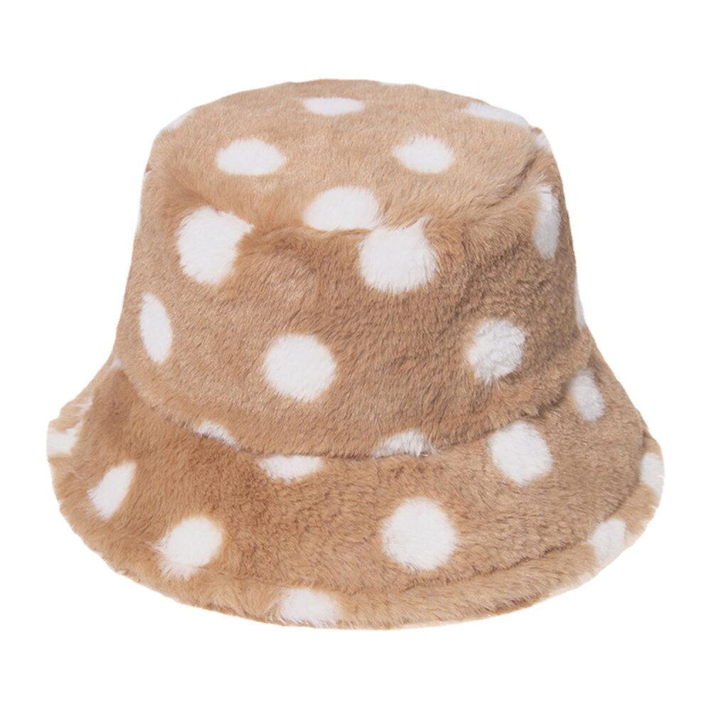 Unisex Rabbit Hair Colorful Dots Pattern Plus Thicken Warm Windproof Soft All-match Travel Bucket Hat