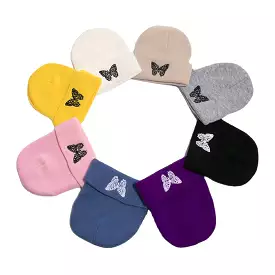 Unisex Wool Warm Elastic Casual Cartoon Butterfly Embroidery Pattern Knitted Hat Brimless Beanie