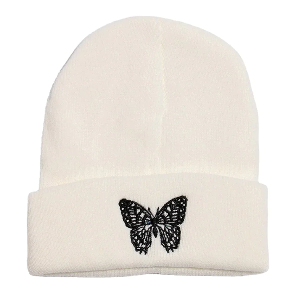 Unisex Wool Warm Elastic Casual Cartoon Butterfly Embroidery Pattern Knitted Hat Brimless Beanie