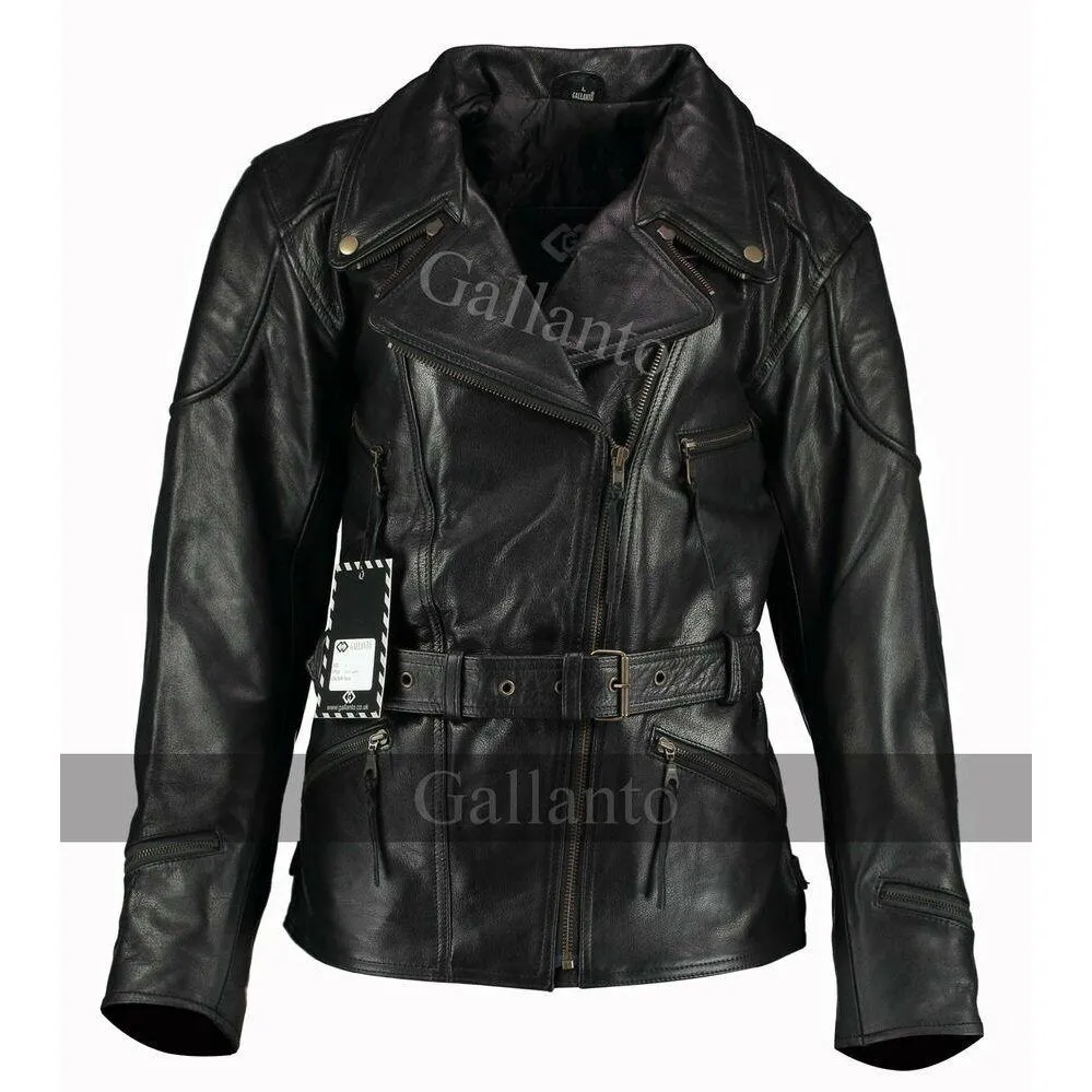 Vintage Black Demi Ladies 3/4 Biker Leather Jackets