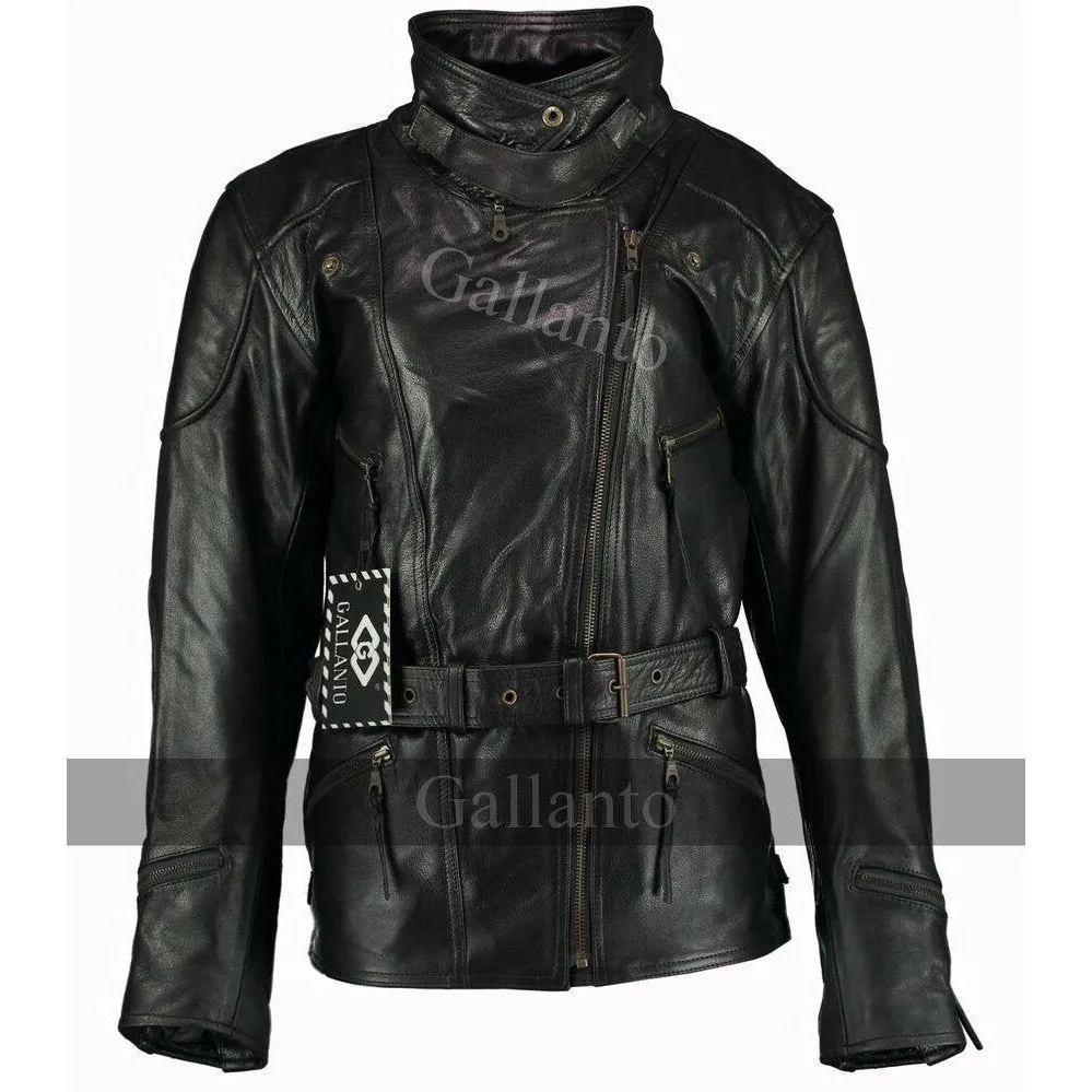 Vintage Black Demi Ladies 3/4 Biker Leather Jackets