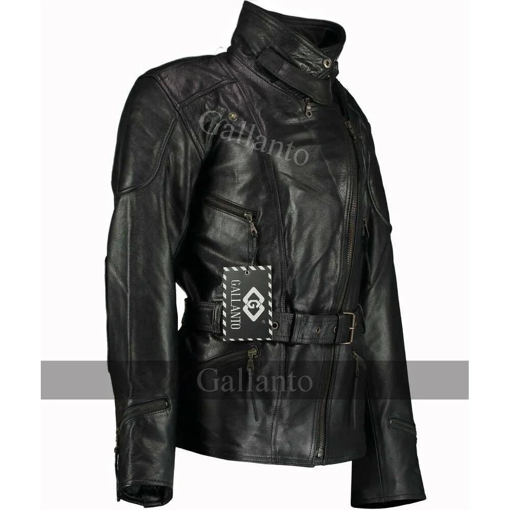 Vintage Black Demi Ladies 3/4 Biker Leather Jackets