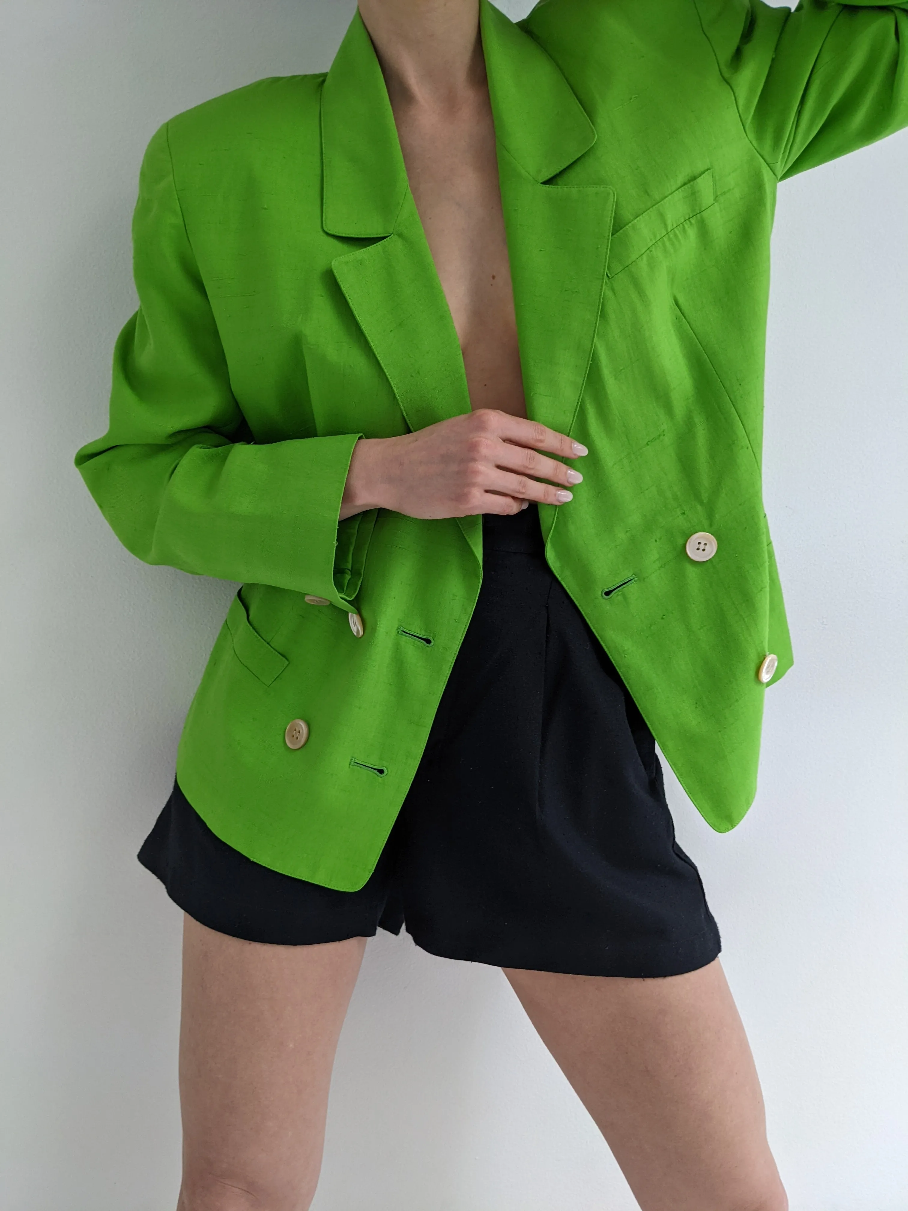 Vintage Lime Woven Silk Blazer