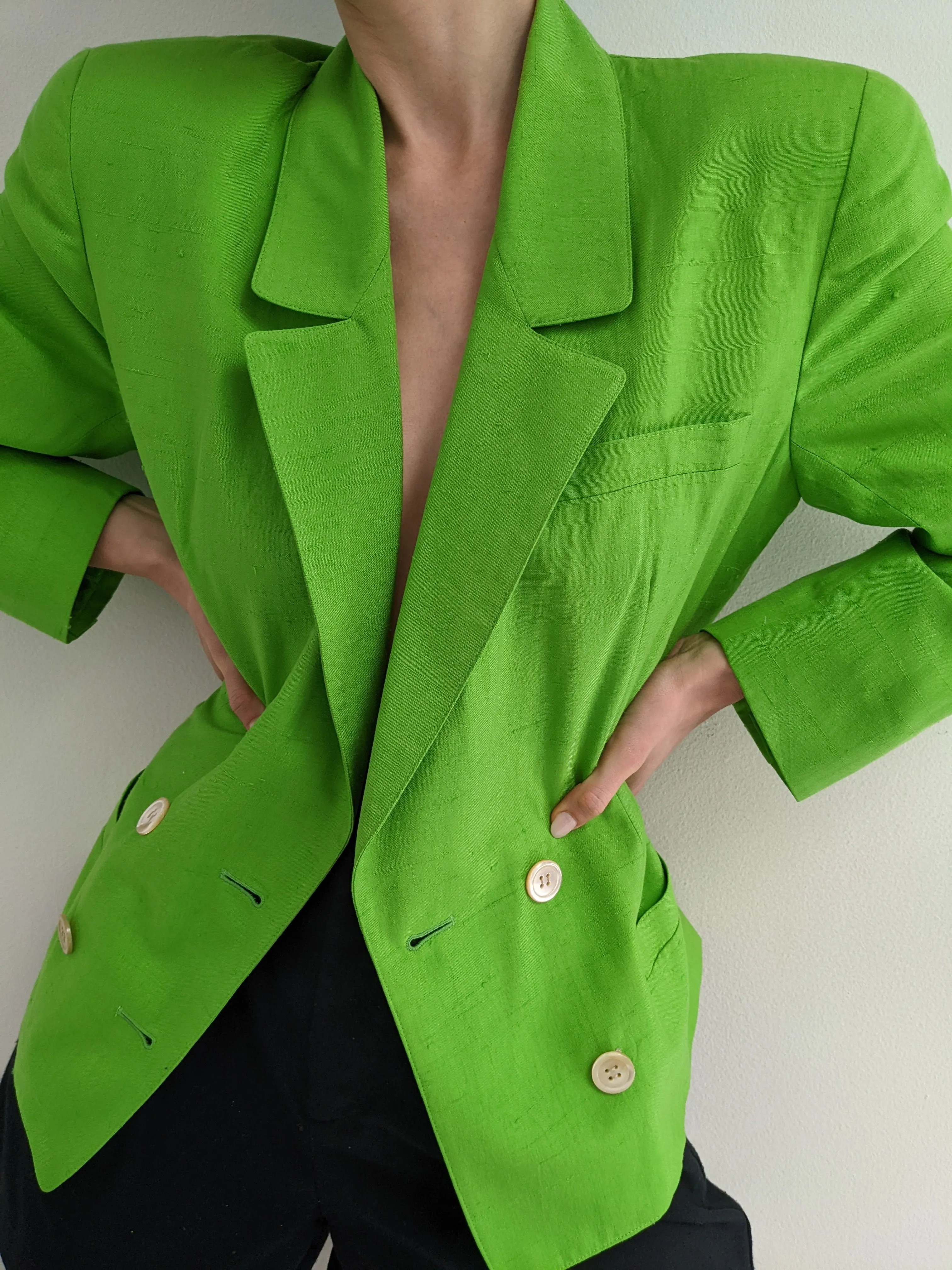 Vintage Lime Woven Silk Blazer