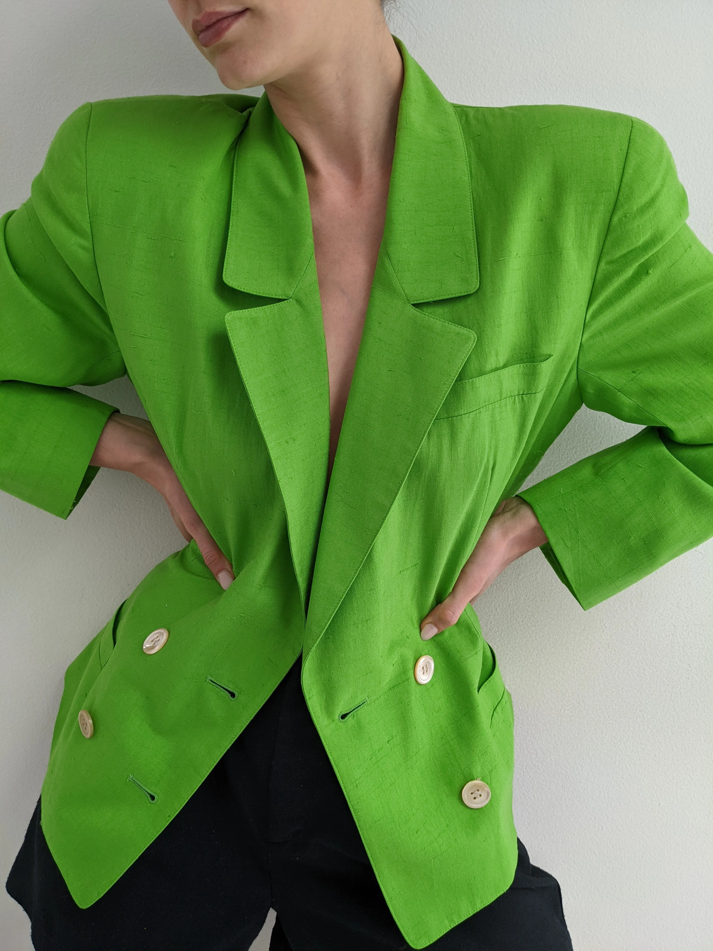 Vintage Lime Woven Silk Blazer