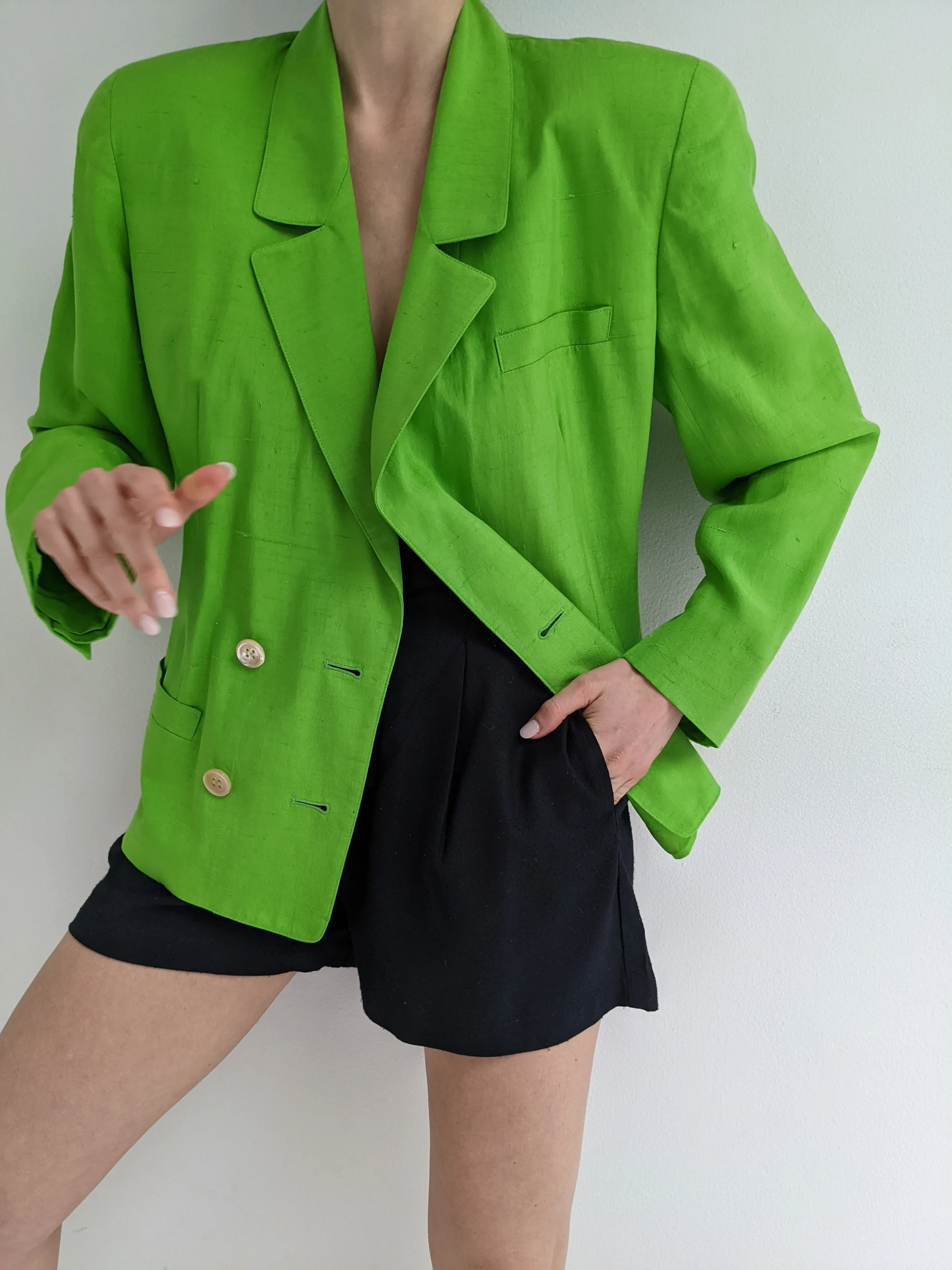 Vintage Lime Woven Silk Blazer