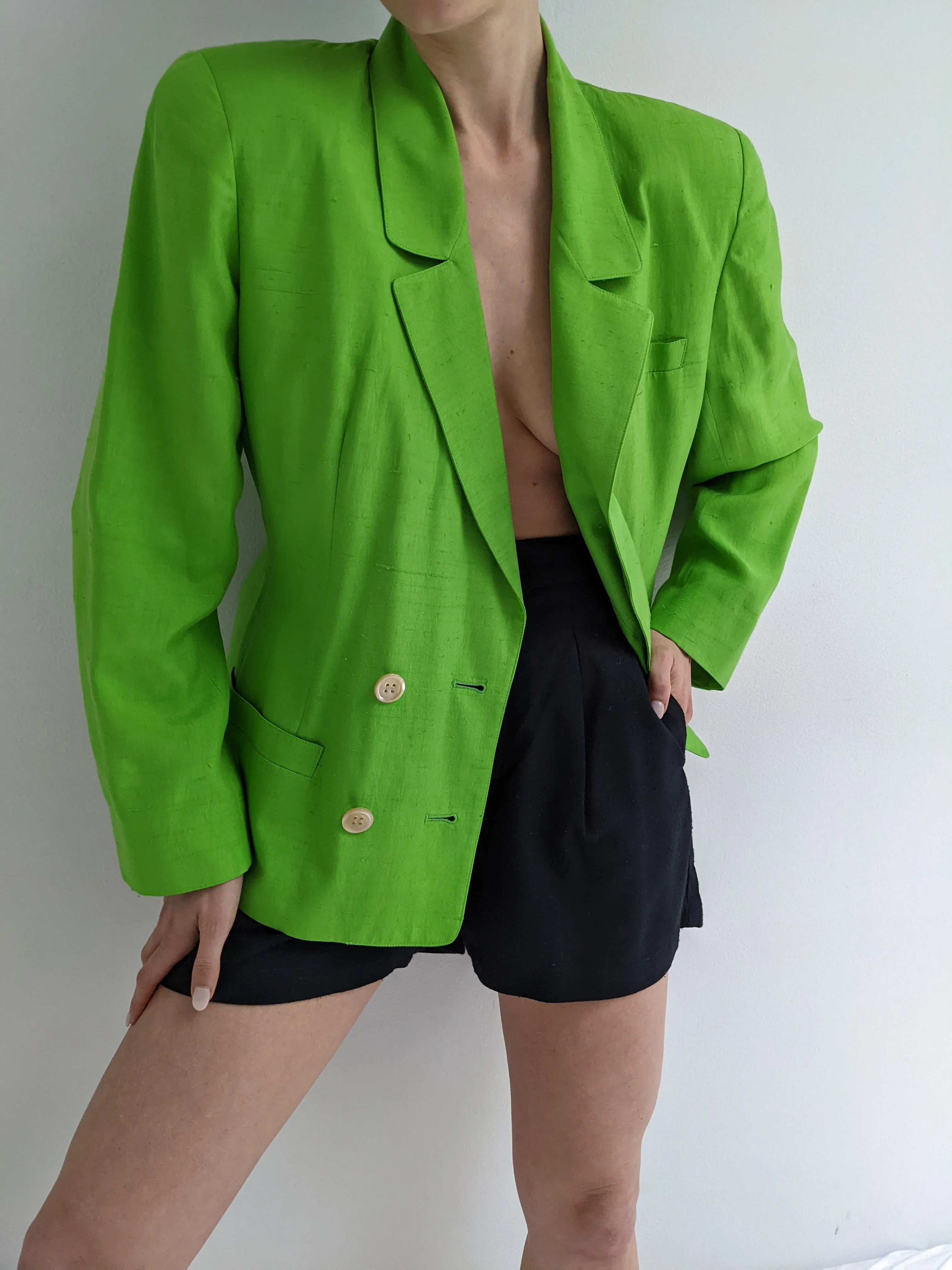 Vintage Lime Woven Silk Blazer