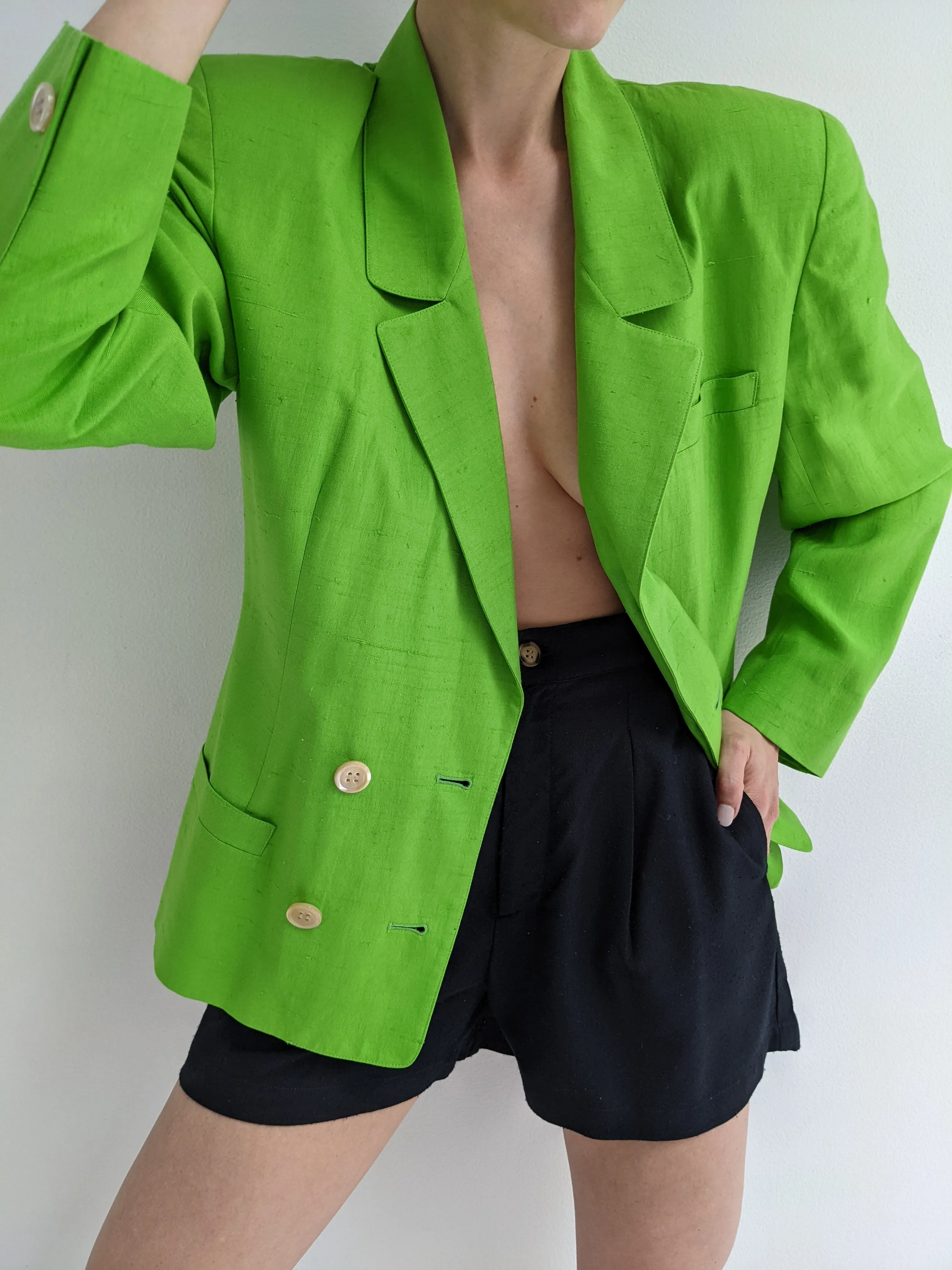 Vintage Lime Woven Silk Blazer