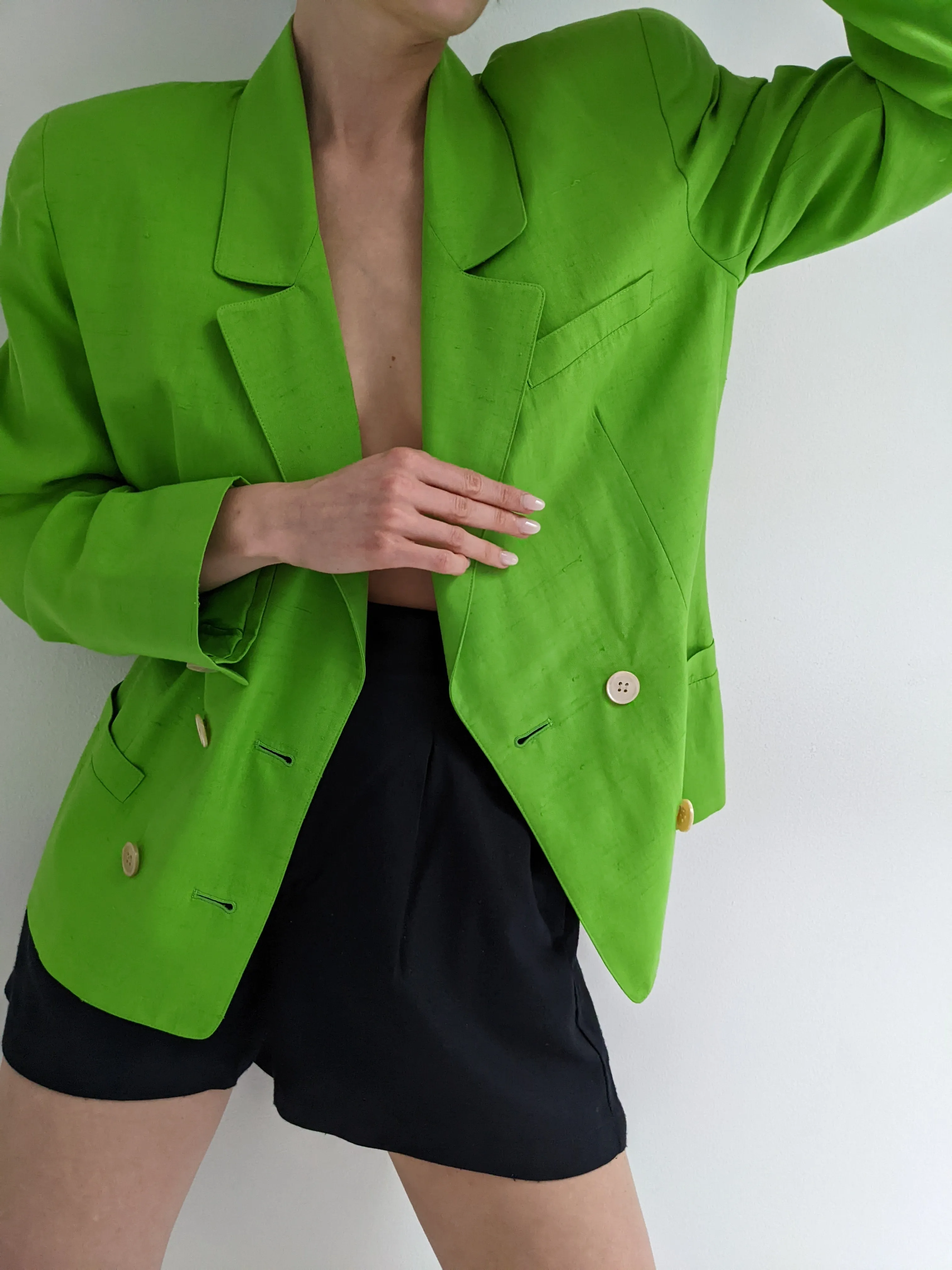 Vintage Lime Woven Silk Blazer