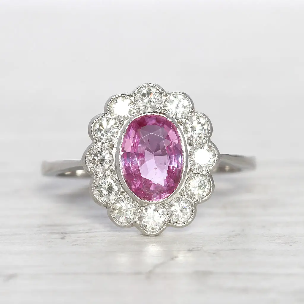 Vintage Style 1.55 Carat Pink Sapphire and Diamond Cluster