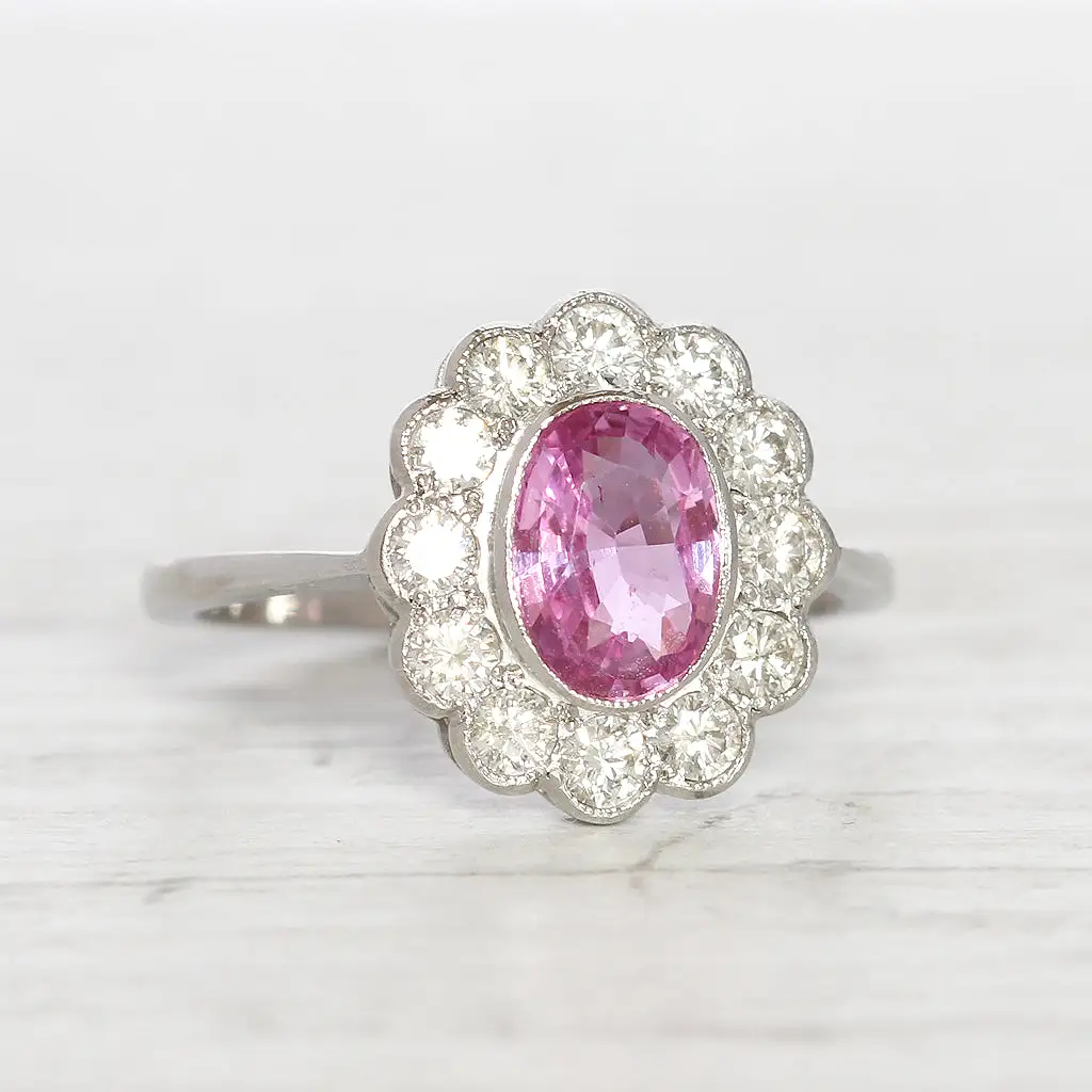 Vintage Style 1.55 Carat Pink Sapphire and Diamond Cluster