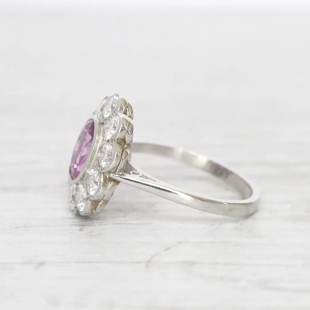 Vintage Style 1.70 Carat Pink Sapphire and Diamond Cluster