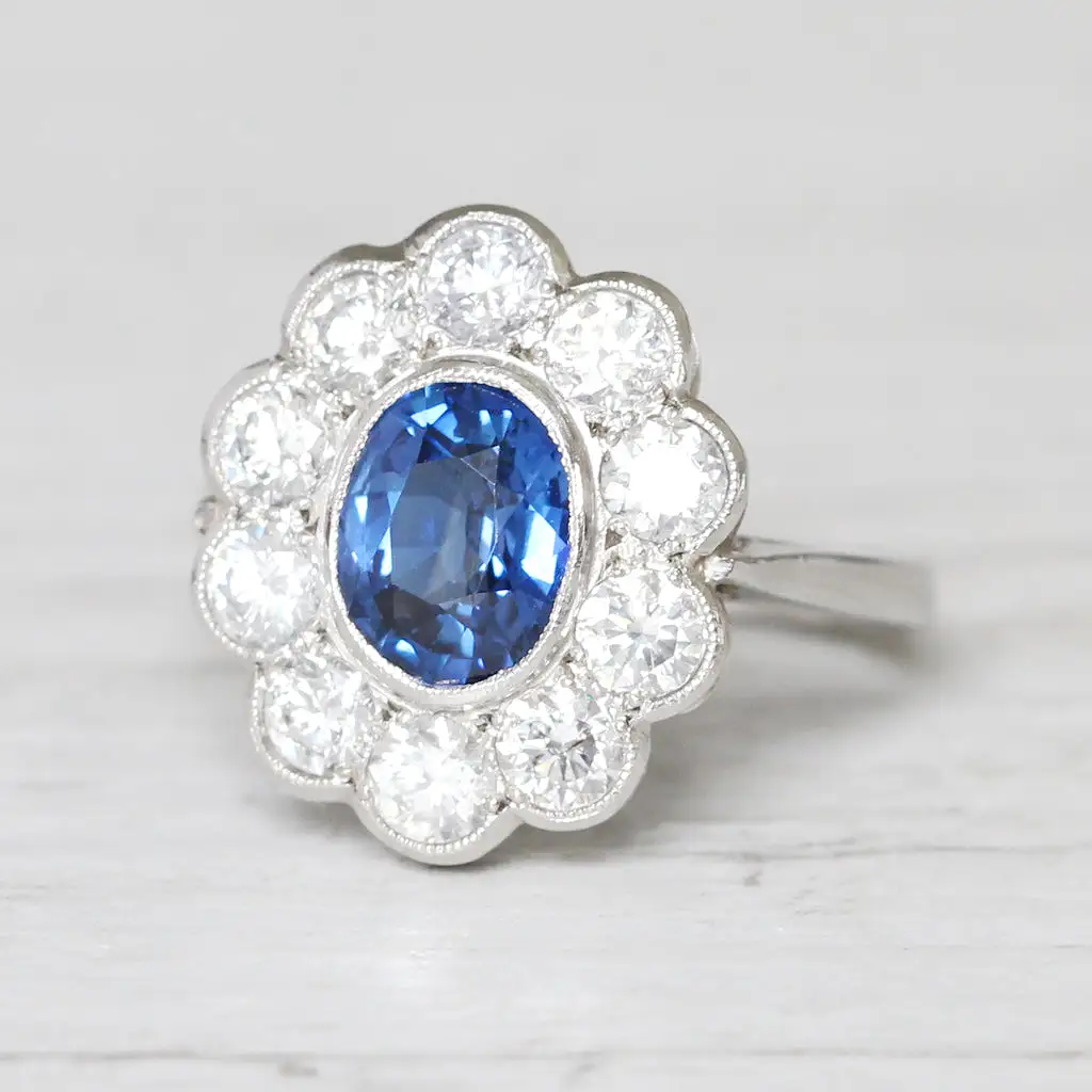 Vintage Style 1.70 Carat Sapphire and Diamond Cluster