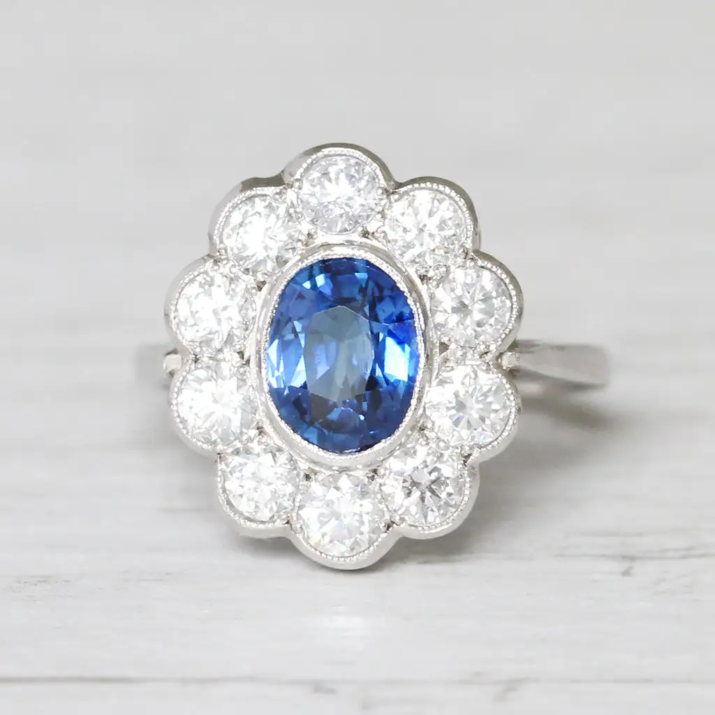 Vintage Style 1.70 Carat Sapphire and Diamond Cluster