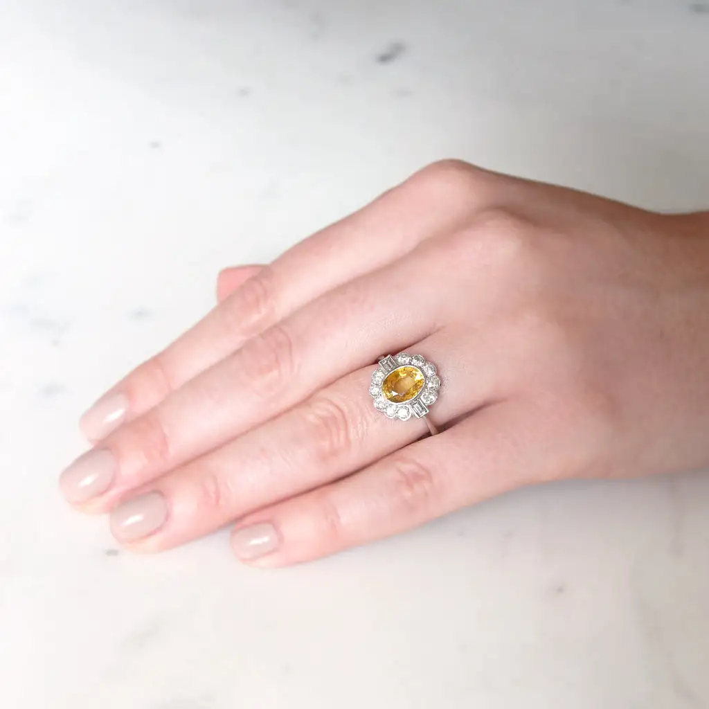 Vintage Style 1.77 Carat Yellow Sapphire and Diamond Cluster