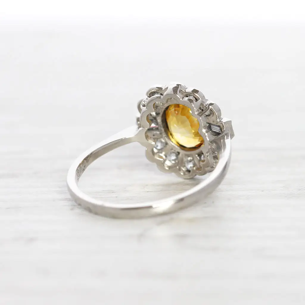 Vintage Style 1.77 Carat Yellow Sapphire and Diamond Cluster