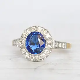 Vintage Style 2 Carat Sapphire and Diamond Cluster