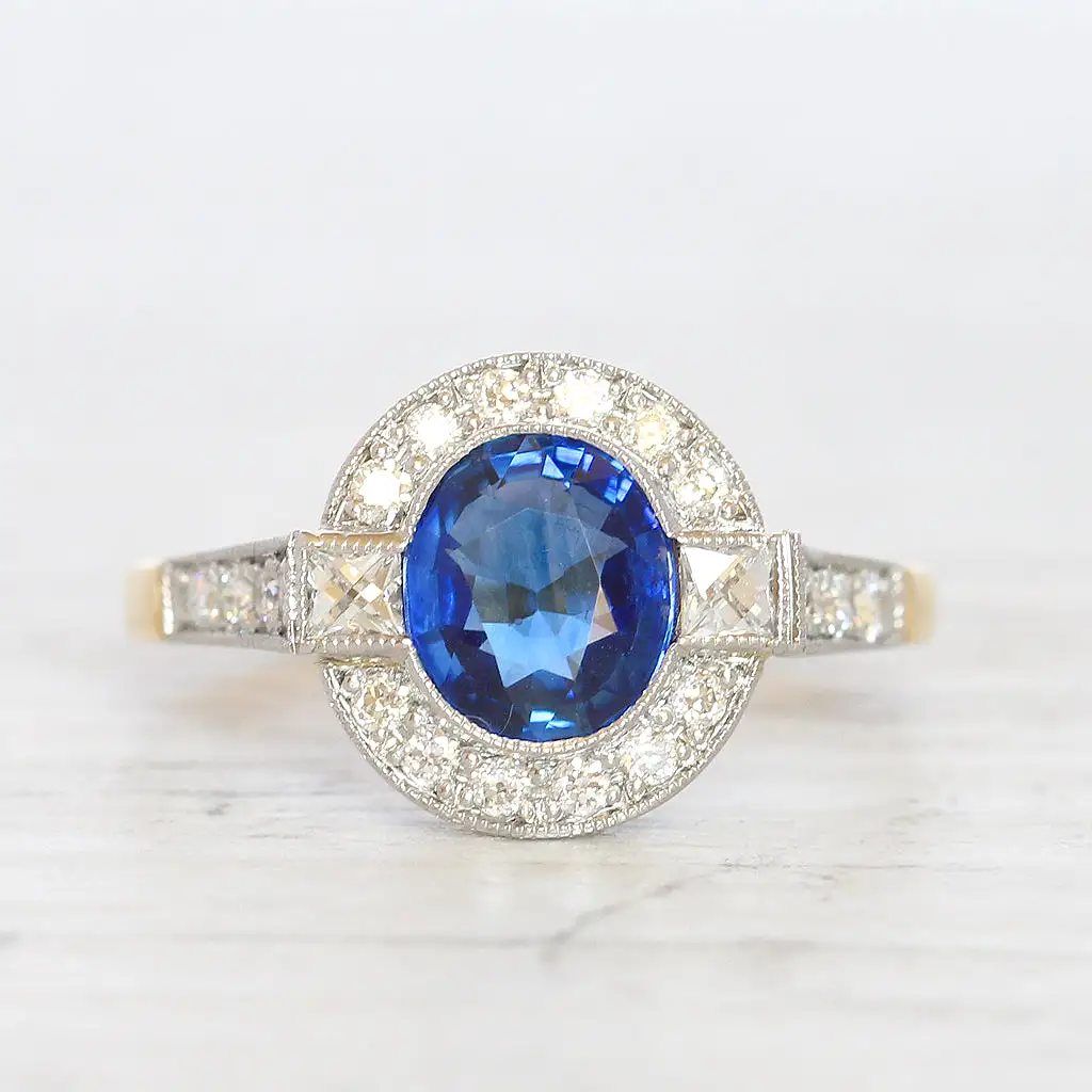 Vintage Style 2 Carat Sapphire and Diamond Cluster