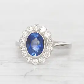 Vintage Style 2.43 Carat Sapphire and Diamond Oval Cluster