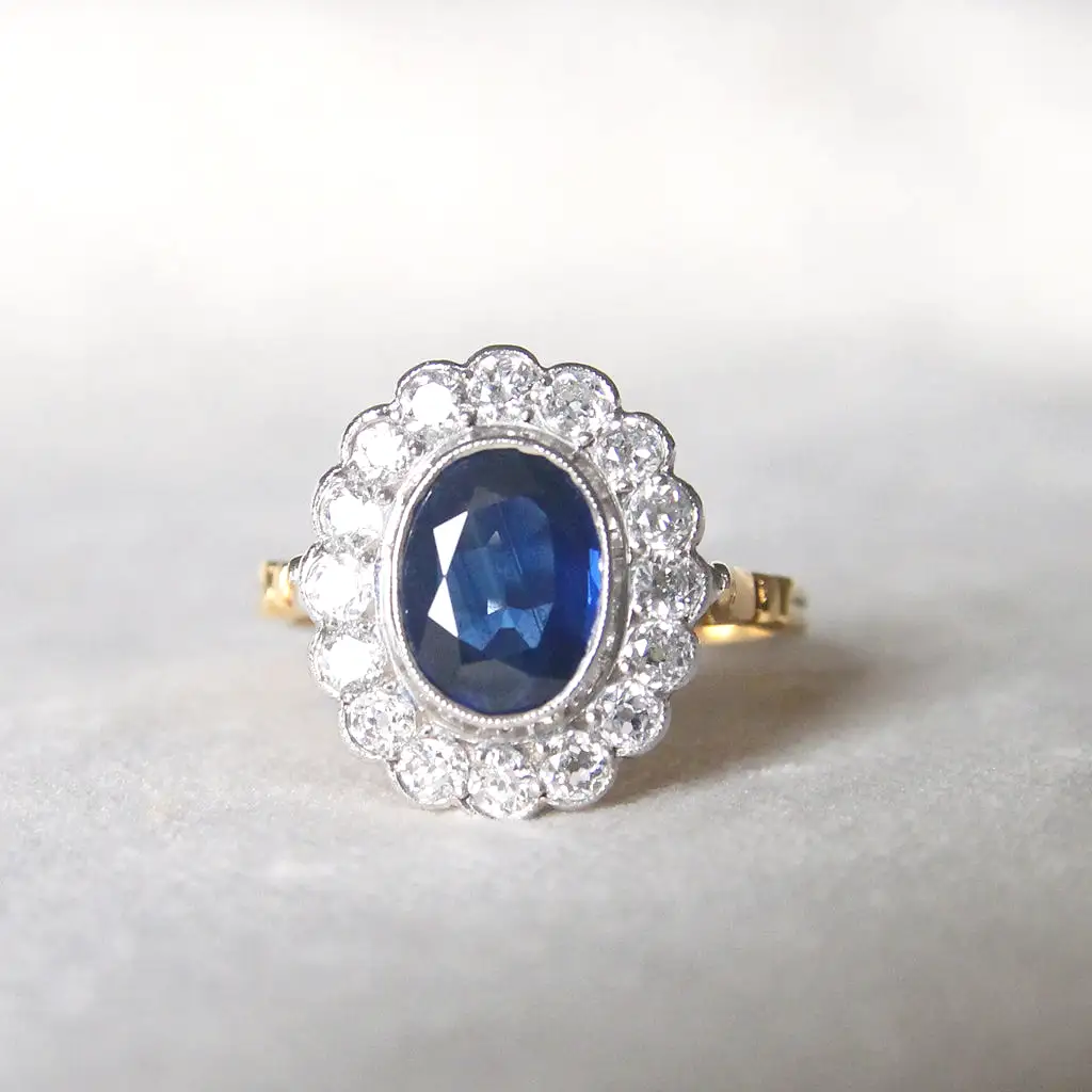 Vintage Style 3 Carat Sapphire and Diamond Cluster