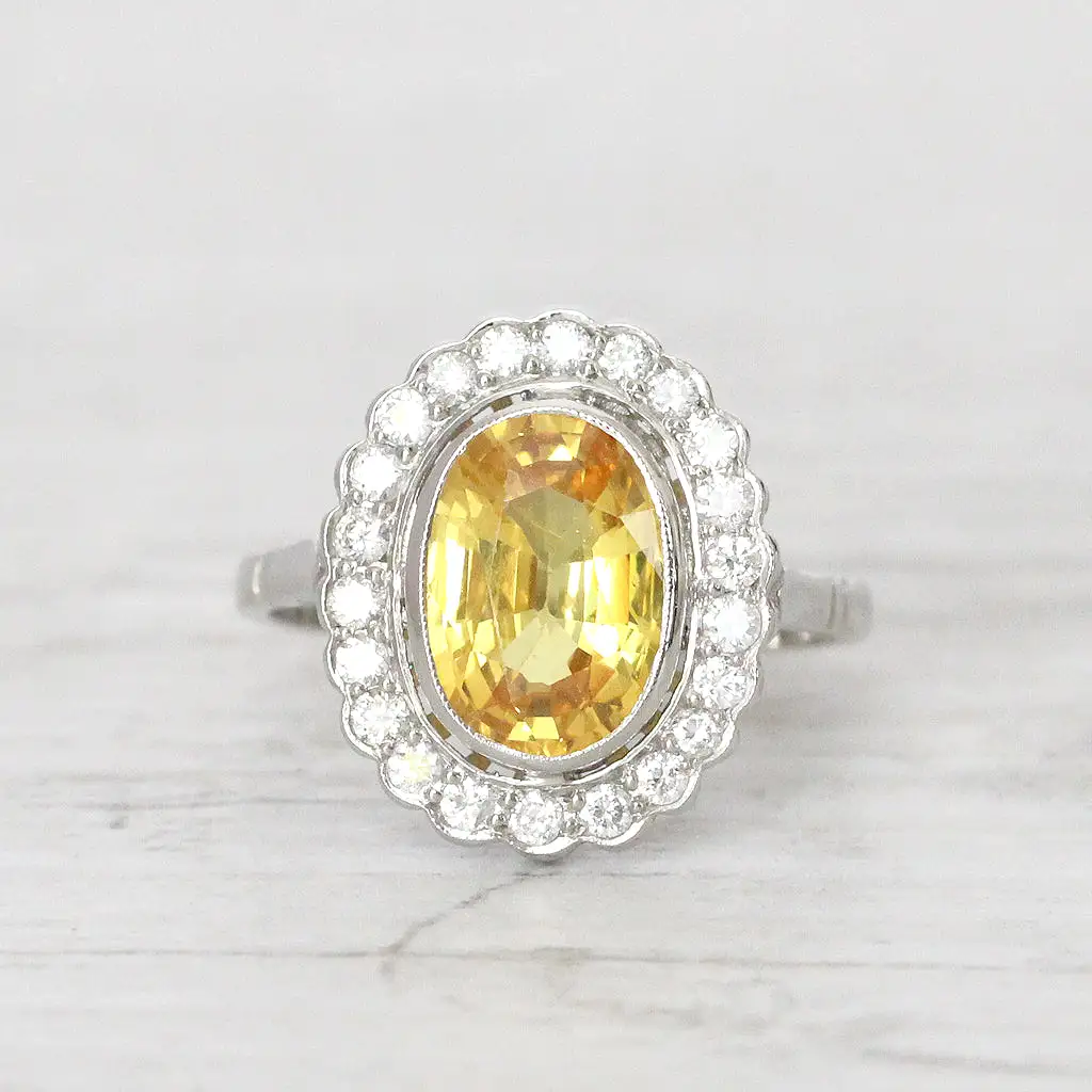 Vintage Style 3.10 Carat Yellow Sapphire and Diamond Cluster