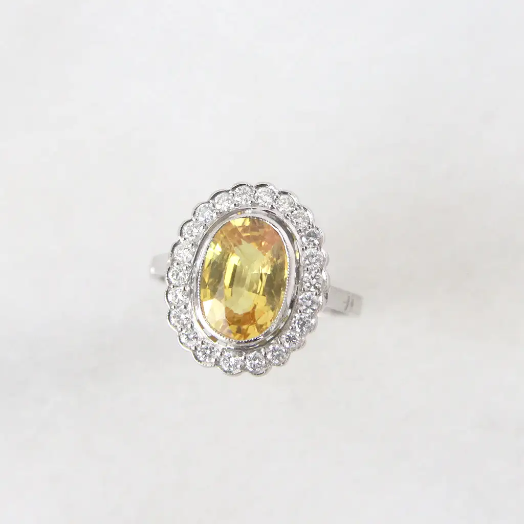 Vintage Style 3.10 Carat Yellow Sapphire and Diamond Cluster