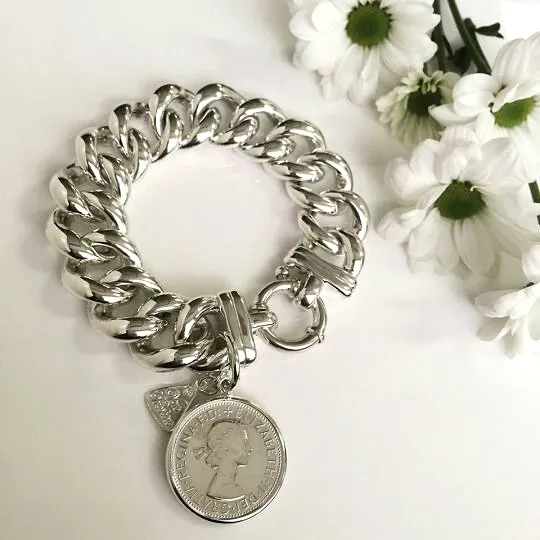 Von Treskow Big Mama Sterling Silver Bolt Bracelet with Florin Coin