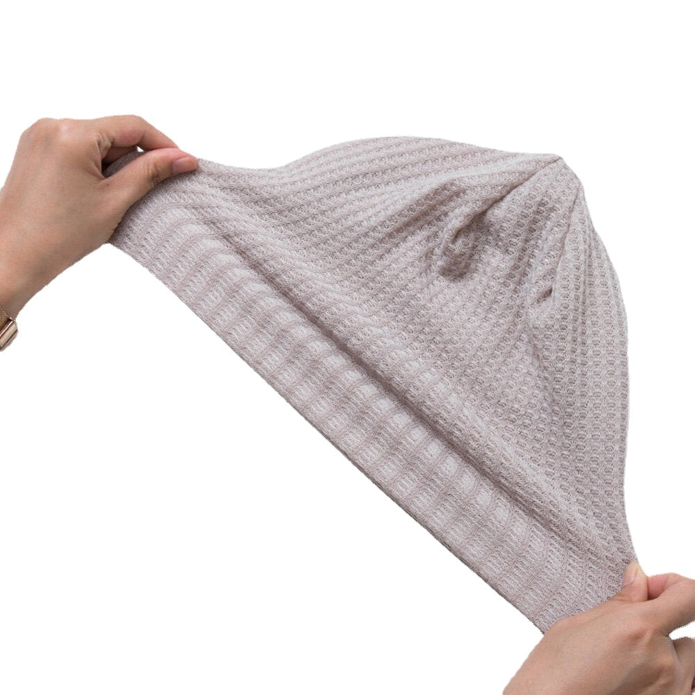 Women Autumn Winter Warmth Plaid Pattern Knitted Hat Baotou Hat Soft Breathable Elastic Adjustable Bonnet Hat Beanie Hat