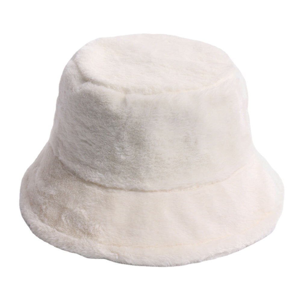 Women Bucket Hat Rabbit Fur Dome Thicken Warmth Windproof Ear Protection Hat